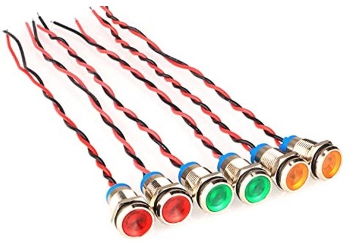 LED-paneelwaarschuwingslampjes 10mm voor 12V-24V - rood, geel, groen