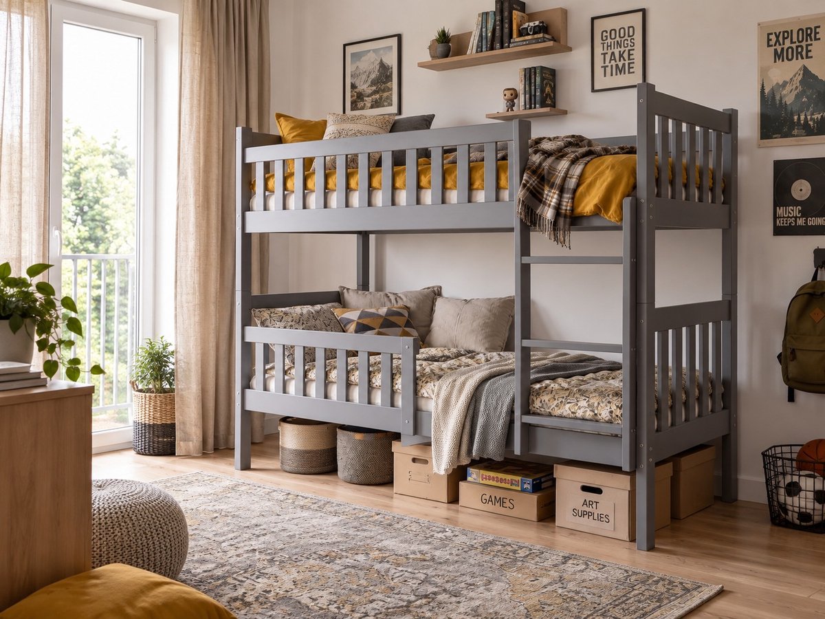 BMS KUBUŚ 90x190 youth bunk bed with mattress, graphite
