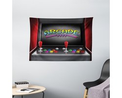 ABAKUHAUS Video Games Wandkleed, Arcade Machine Retro Gaming Plezier Joystick Buttons Vintage 80's 90's Electronic, Breed Wandkleed voor Slaapkamer Woonkamer Studentenkamer, 150 x 100 cm, Antraciet Grijs Rood