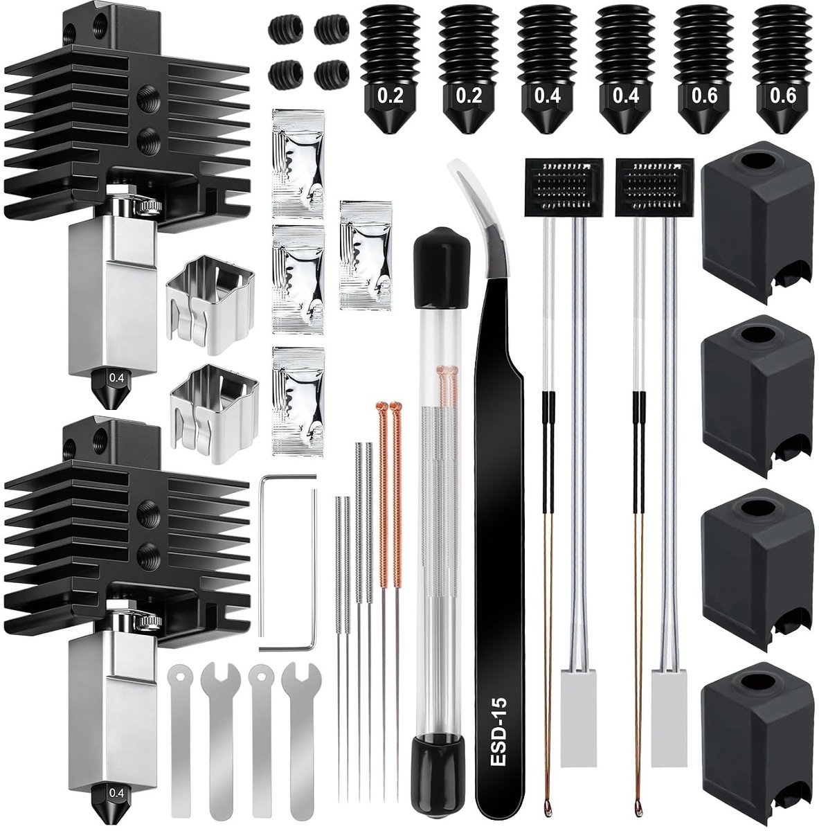 YOTINO P1P, P1S Hotend Complete 38-delige set voor 3D-printer P1-serie, P1S Hotend Kit met 0,2/0,4/0,6 mm gehard - ShopVlot