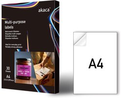 akaca A4 self-adhesive paper for printers, self-adhesive labels (1 per sheet - 30 sheets) - ShopVlot