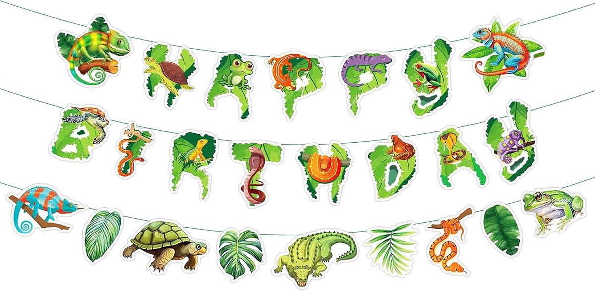 reptielen thema verjaardagsfeest decoraties moeras verjaardagsbanier - ShopVlot