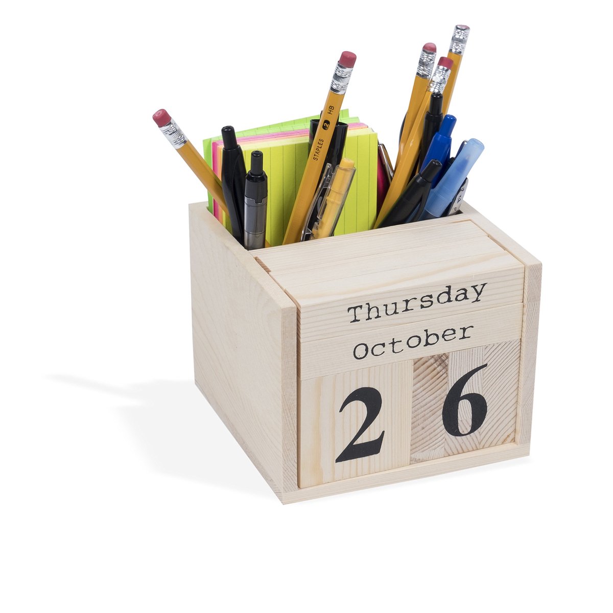 Desktop blok kalender pen houder - onafgewerkt hout - decoratief voor kantoor of thuis - ideaal voor DIY projecten - SnelShoppen