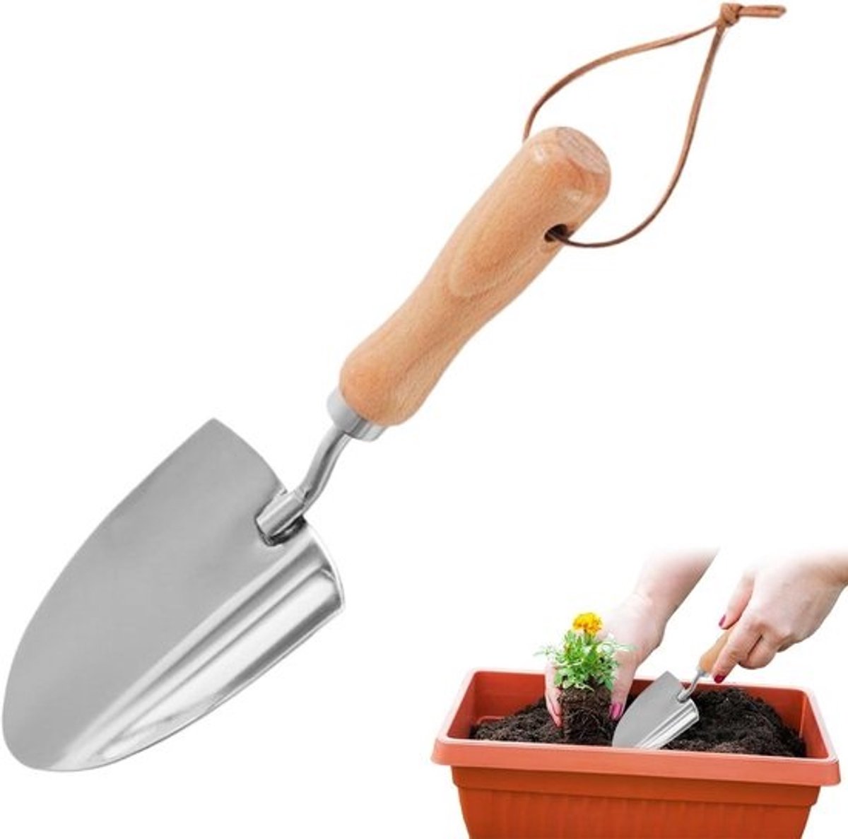Tuinschep - Handtroffel voor landschapsarchitectuur - Roestvrijstalen schep met ergonomisch handvat voor tuin, buiten en landschapstuinieren