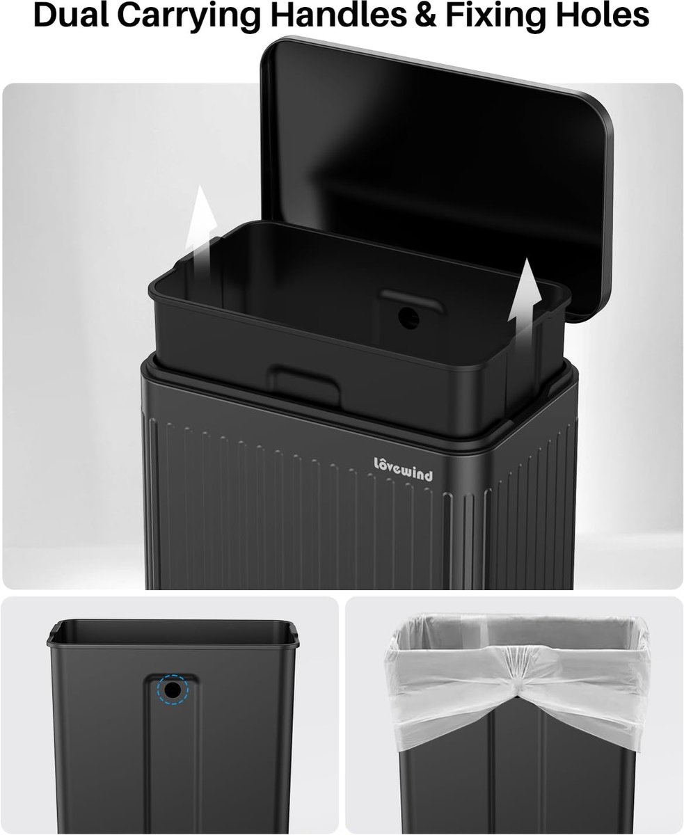 Prullenbak 60L met Soft Close-lid, roestvrijstalen pedaalemmer met verwijderbare binnenemmer en geurbescherming, voor gezinnen van 3-6 personen | Afmetingen: 45.1L x 36.1W x 67.6H cm | Industrohome