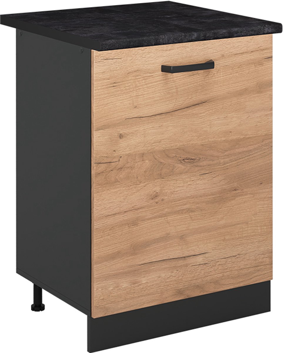 Vicco Keukenonderkast R-Line, Goudkleurig Eiken/Antraciet, 60 cm met 1 deur antraciet werkblad