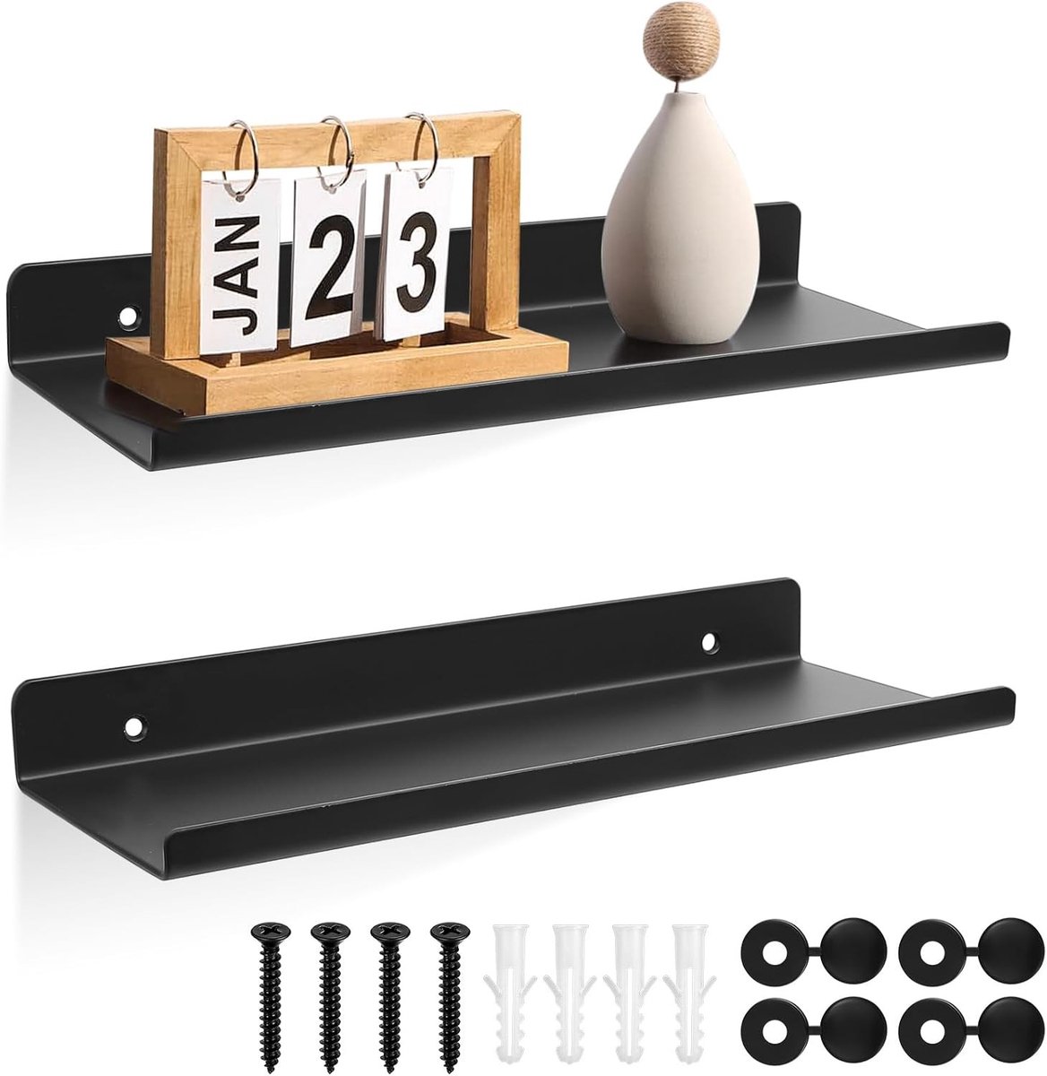 Zwarte Wandplank voor Schilderijen en Decoratie - Zwevende Plank voor Woonkamer, Badkamer en Keuken - Ideaal voor Fotolijsten en Boeken - 30x12x3.5cm