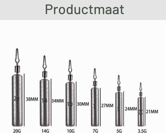 Complete Set van 35 Vissen Gewichten en Accessoires, Lead Sinkers van 3.5 tot 20 g voor Drop Shot Techniek en Effectief Vissen — afbeelding 5
