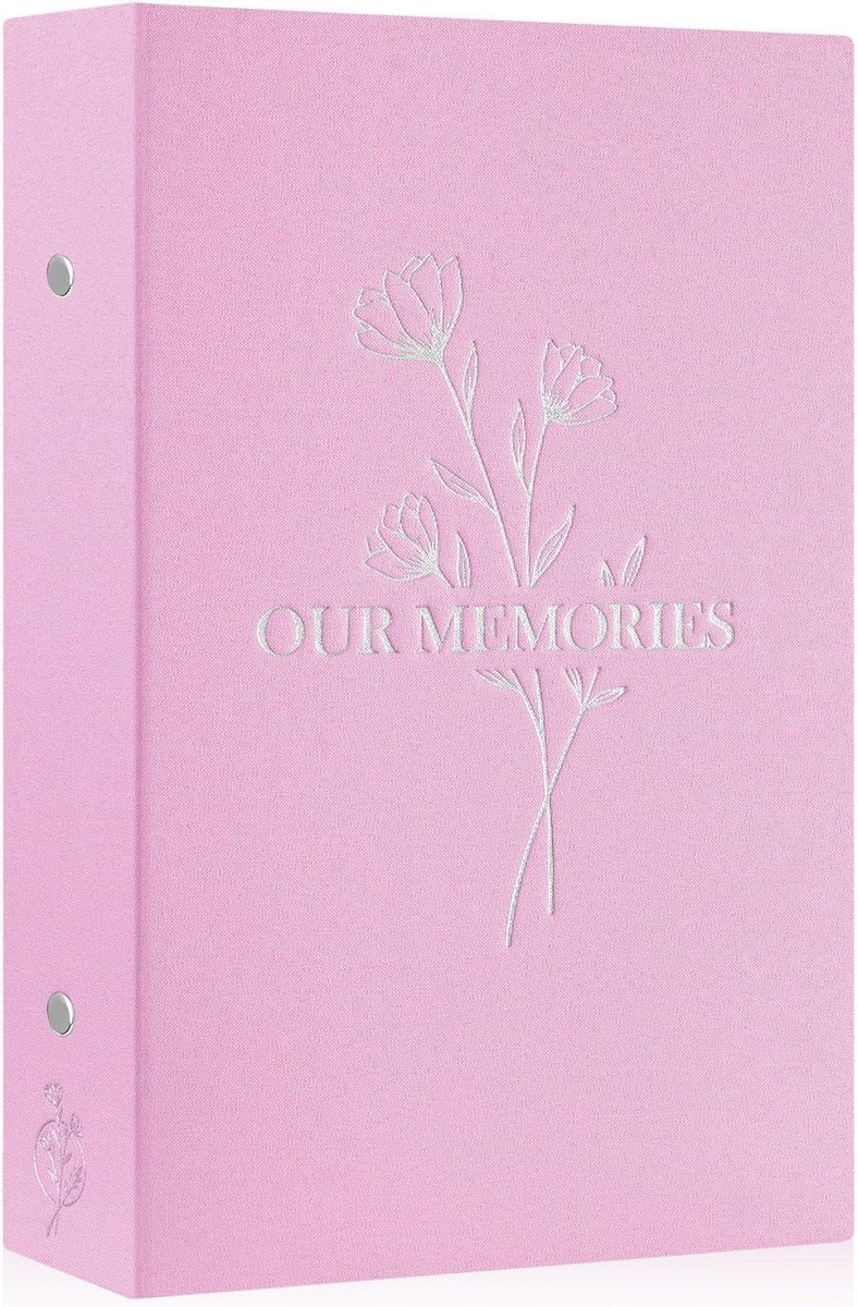 SnelShoppen - Fotoalbum 10x15 cm voor 300 foto's, insteekvakjes, linnen omslag, roze, voor enkel liggende foto's, 'Our memories', perfect voor feest,