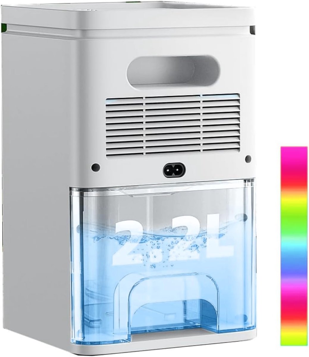 Elektrische Luchtontvochtiger 2200ML, Automatische Uitschakeling, Timer 2-12 Uur, Stil en Schimmelwerend met 7 LED-Kleuren voor Slaapkamer en Badkamer