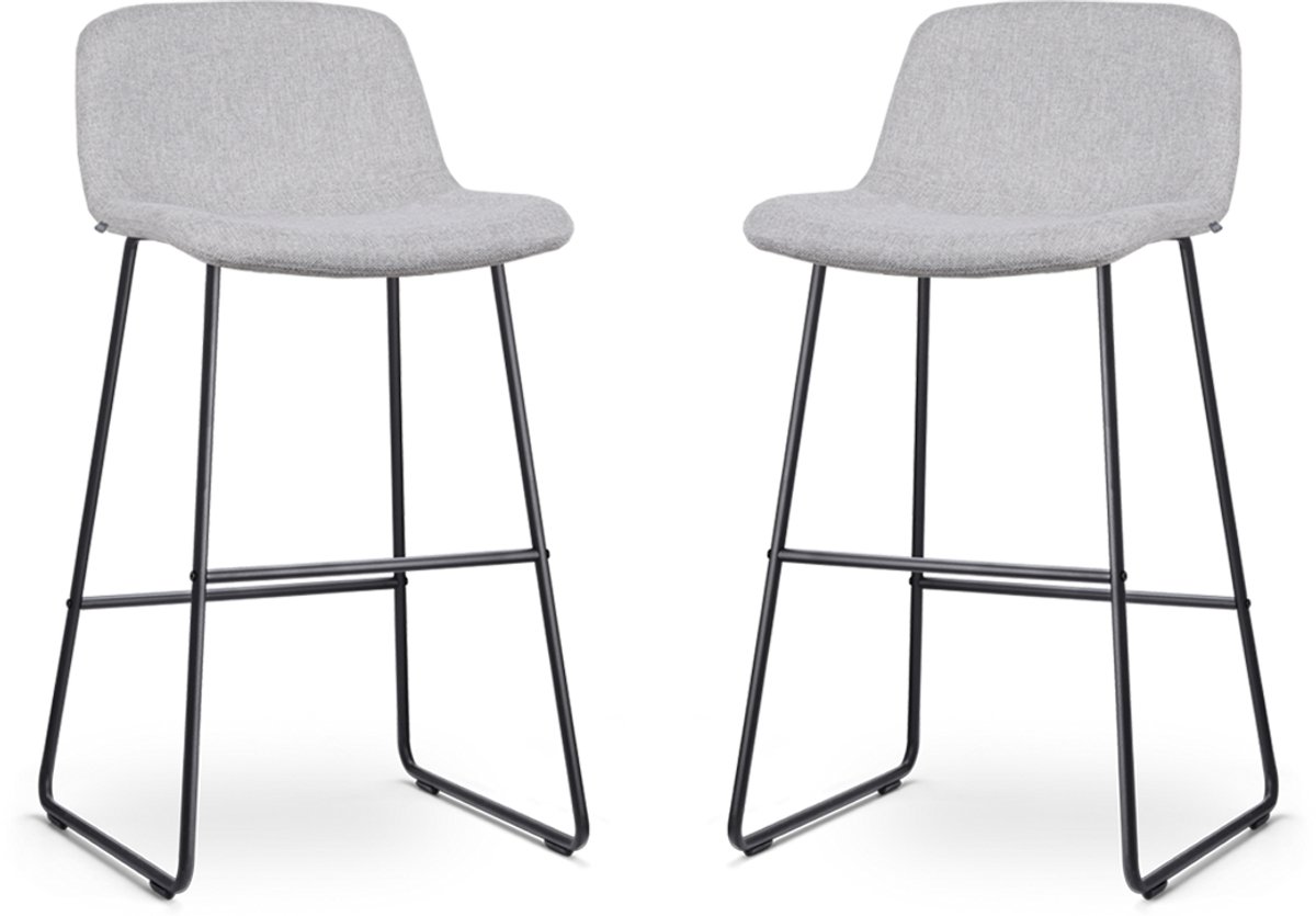 Nolon Nino-Mats Barkrukken Set van 2 Lichtgrijs - Zwart Onderstel - Zithoogte 75 cm - Stof - Keuken