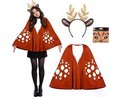 Deer Costume with Cape, Headband and Face Sticker, Carnival Reindeer Costume for Carnival, Christmas, Halloween - ShopVlot