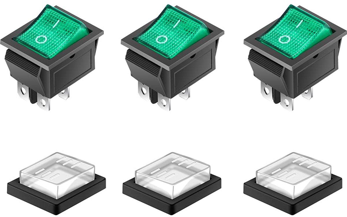 Rocker Switch 4 Pins - DPST met Groene Lamp - Waterdicht - Voor Elektrische Machines - ShopVlot