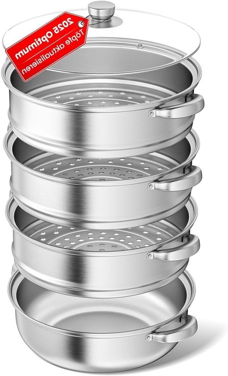 28 cm RVS-stoompan met stoominzet - 3/4/5-laags kookgerei voor groenten, vis en soepen
