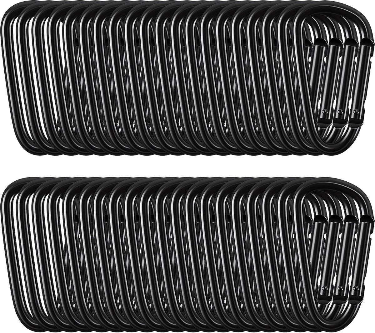 30 x karabijnhaken zwart, aluminium D-ring karabijnhaak met kliksluiting - ShopVlot