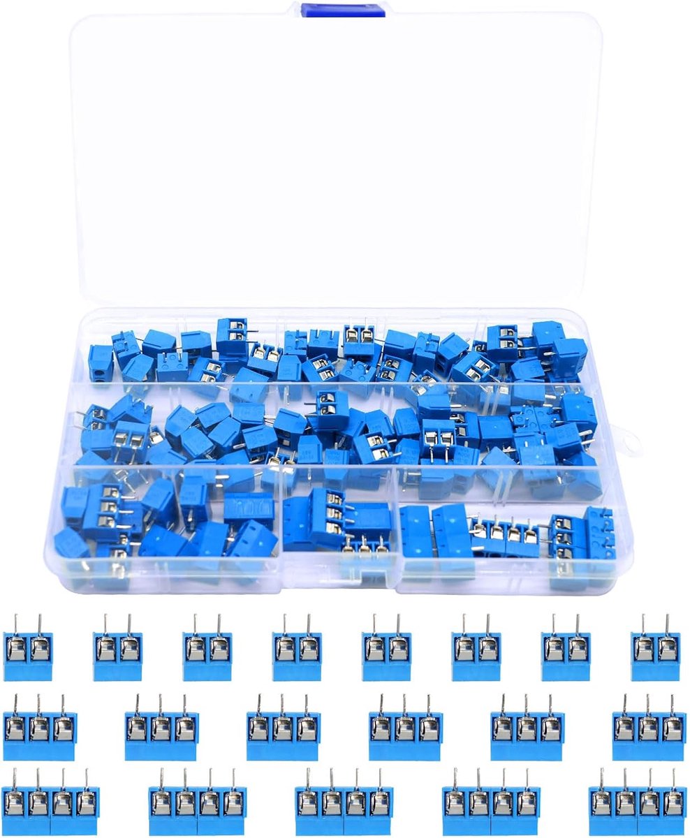 PCB schroefterminals 5 mm - 100 stuks - blauw - 2, 3 en 4 pin - ideaal voor Arduino projecten - ShopVlot