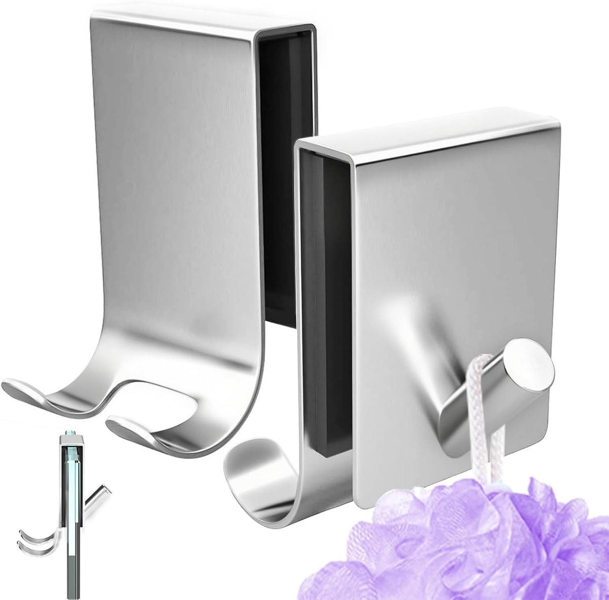 2 Shower Hooks Without Drilling, with Padded Protection, for Glass Thicknesses of 5-10mm - ShopVlot