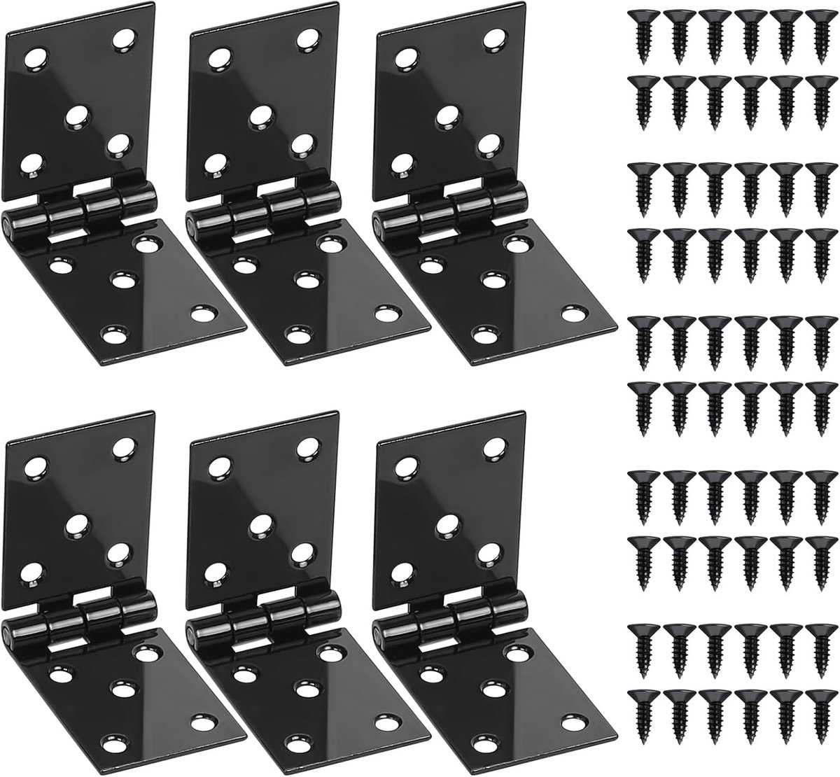 Cabinet Hinges Made of Galvanized Steel, Pack of 6, 100 x 35 mm, Black, Door Mounting, 2 Holes, for Cabinets, Wooden - ShopVlot