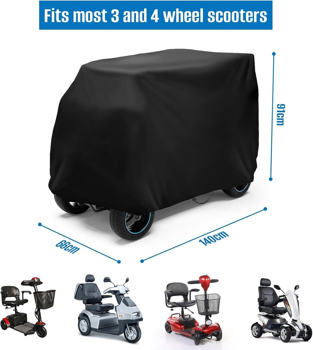 Waterdichte mobiele scootmobielhoes voor reizen, 140 x 26 x 91 cm, beschermt tegen regen en stof