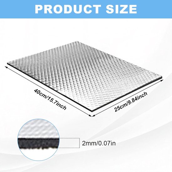 Set van 6 Zelfklevende Aluminium Butyl Isolatiematten van 2 mm - Geluidsisolatie en Warmte-isolatie voor Auto's, Motorcompartiment en Deuren - Ideaal voor Verbetering van Comfort en Bescherming van Merkloos — afbeelding 5