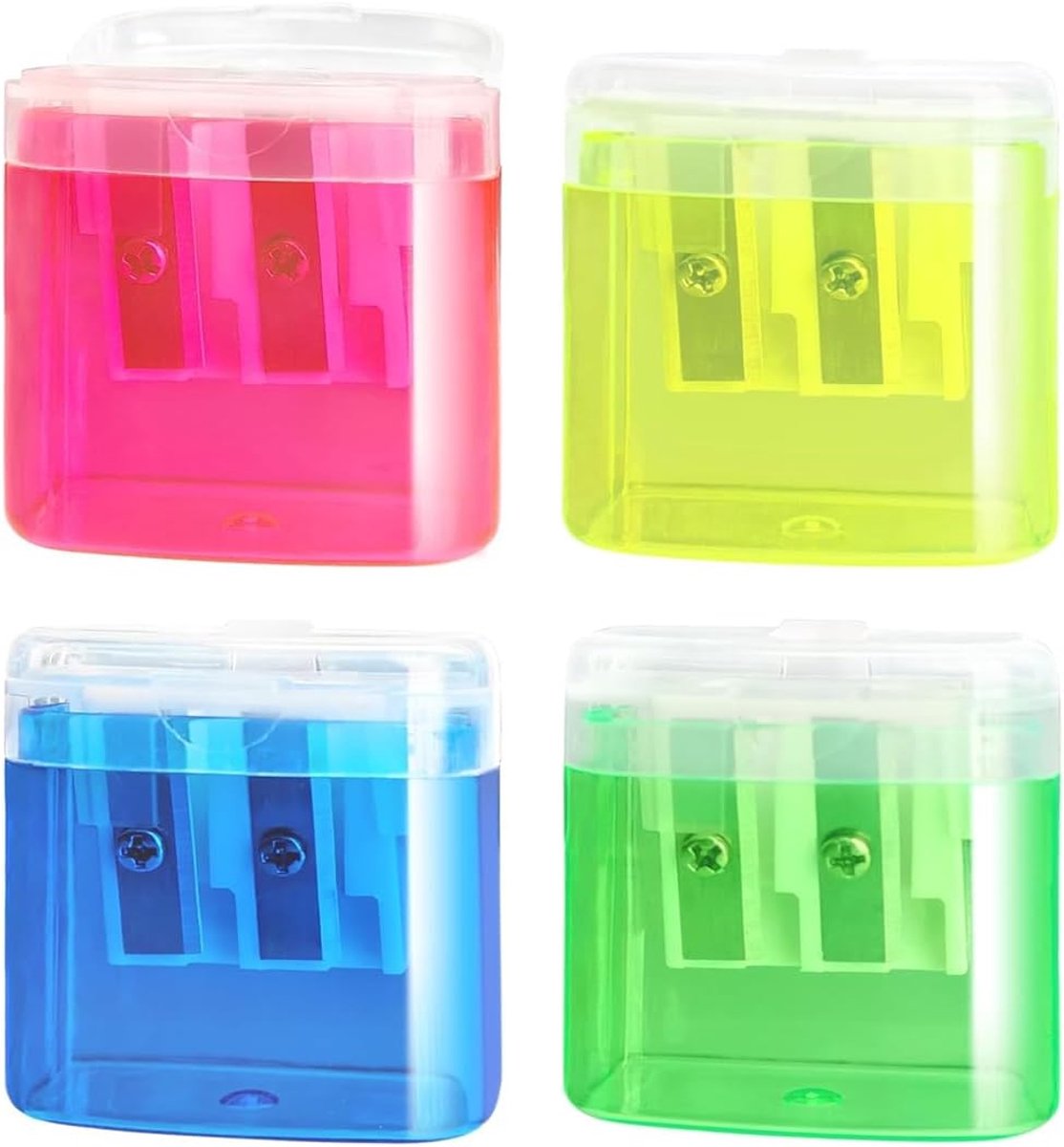 Pencil Sharpener with Box, 4pcs Pencil Sharpener with Container Red Yellow Blue Green Double Holes for Thick and Thin - ShopVlot