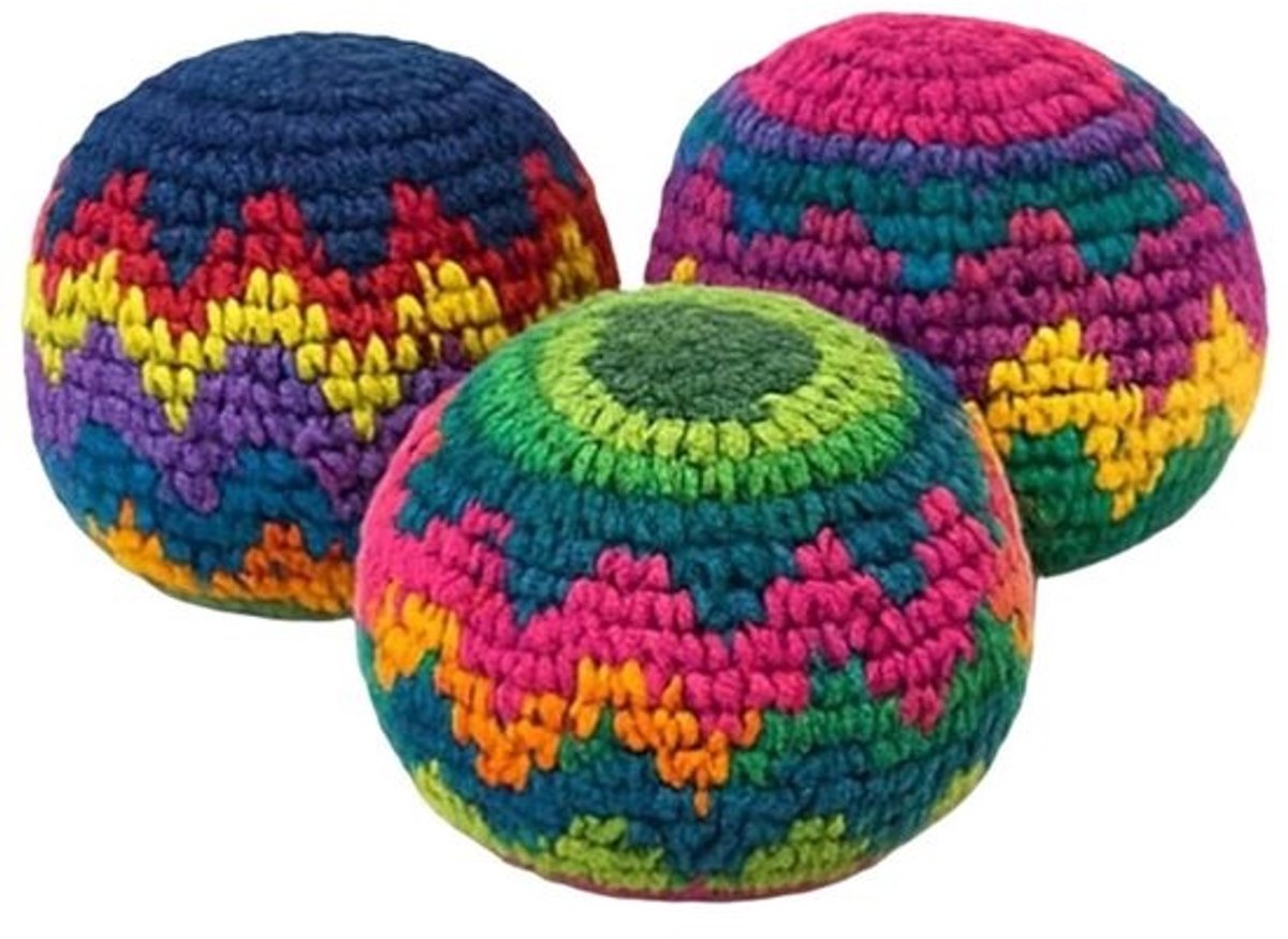 Gehaakte footbag - Trapzakjes en jongleerballen - Voor buitenspelen - Handgemaakt ontwerp - 3 stuks - Kleurrijk
