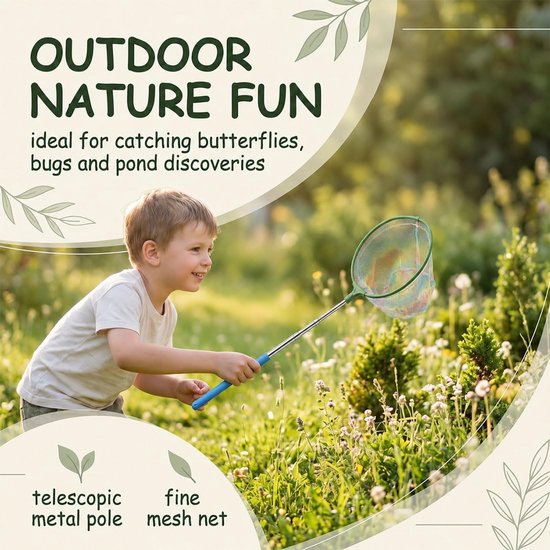 Schepnet voor kinderen, 1 set, telescoop, uittrekbaar, 100 cm, groen, ideaal voor insecten, vissen, vijver, zwembad - ShopVlot — afbeelding 3