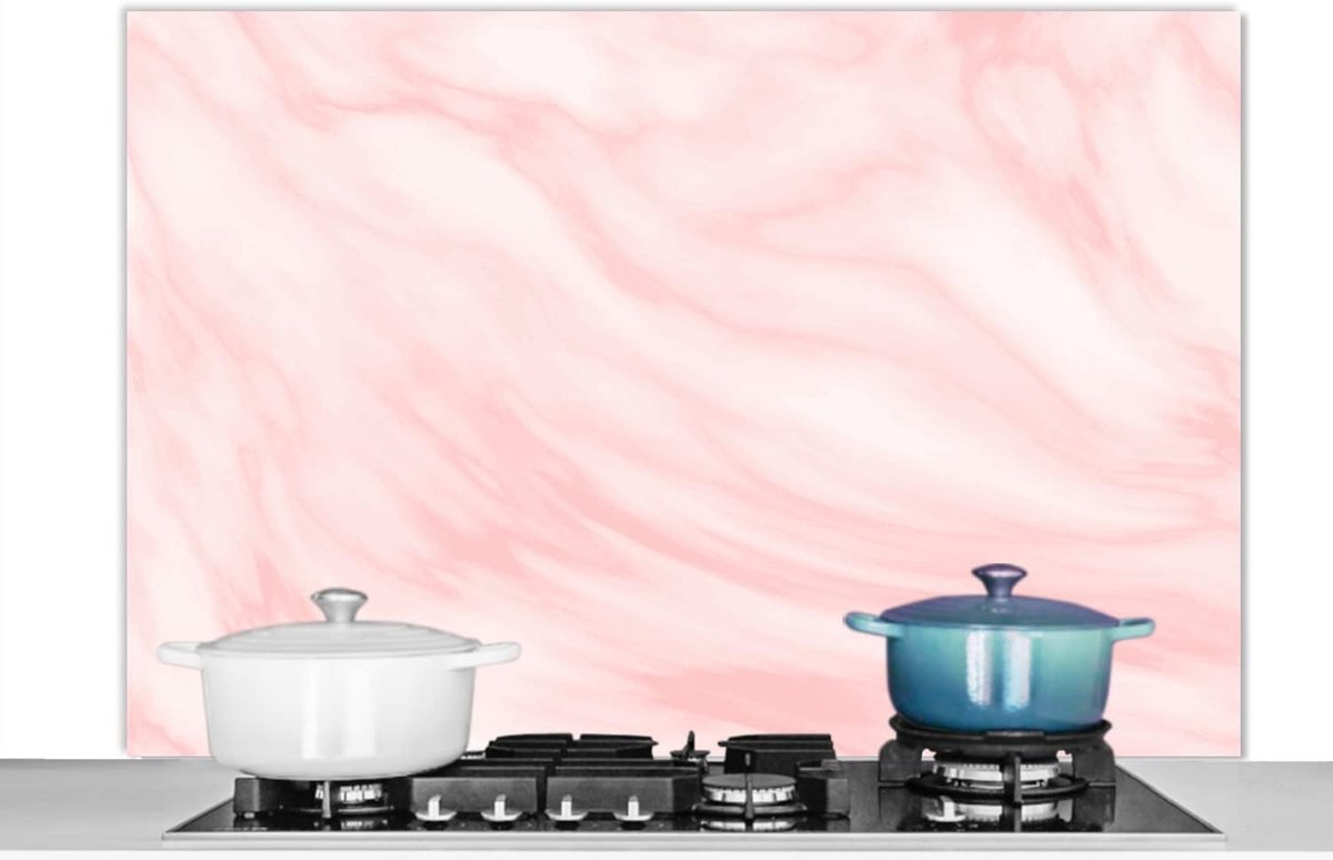 Spatscherm Keuken - 120x80 cm - Marmer - Roze - Wit - Luxe - Marmerlook