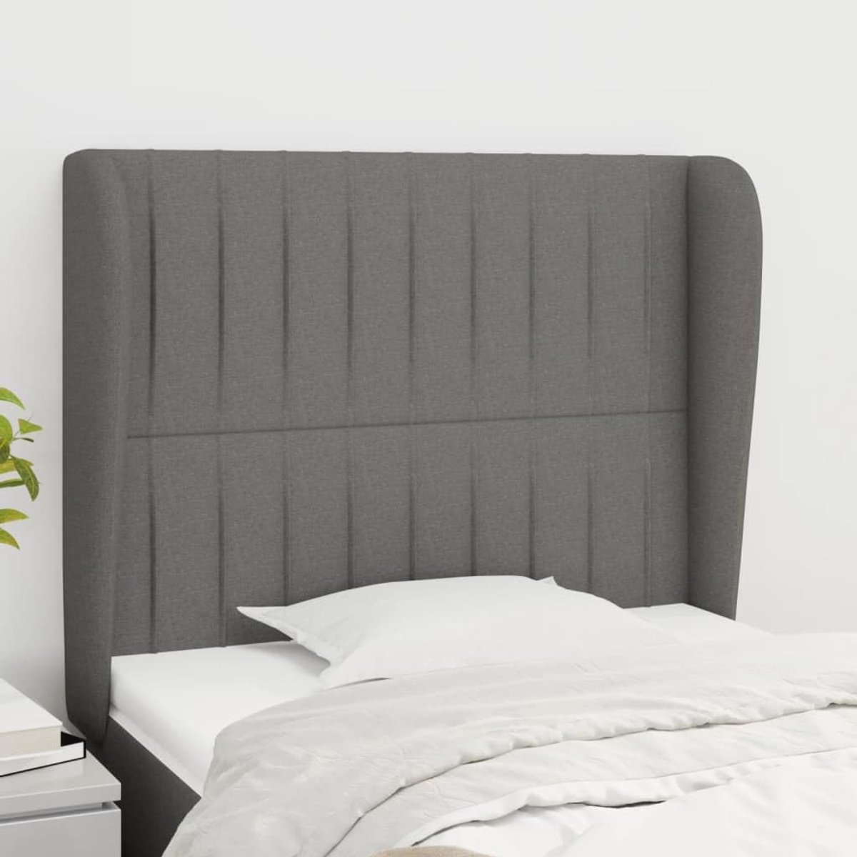 Hoofdeinde met oren, donkergrijs, 103 x 23 x 118/128 cm, stof, hoofdeinde, slaapkamer, meubels voor slaapkamer, hotels