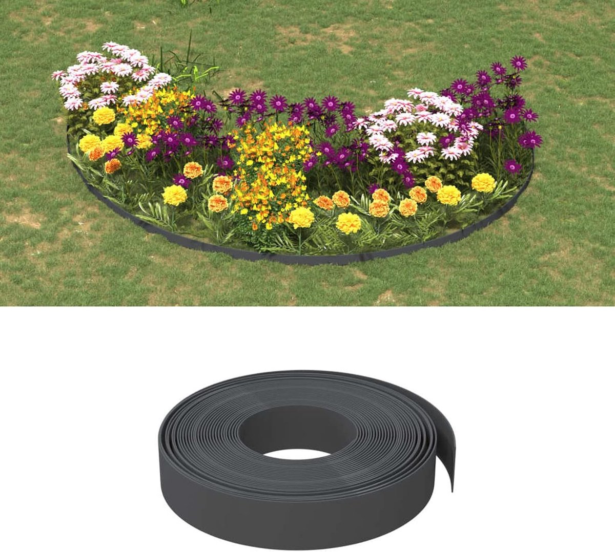 Flexibele gazonrand voor opritten en vijvers, gazonrand, 2 stuks, grijs, 10 m, 10 cm, polyethyleen