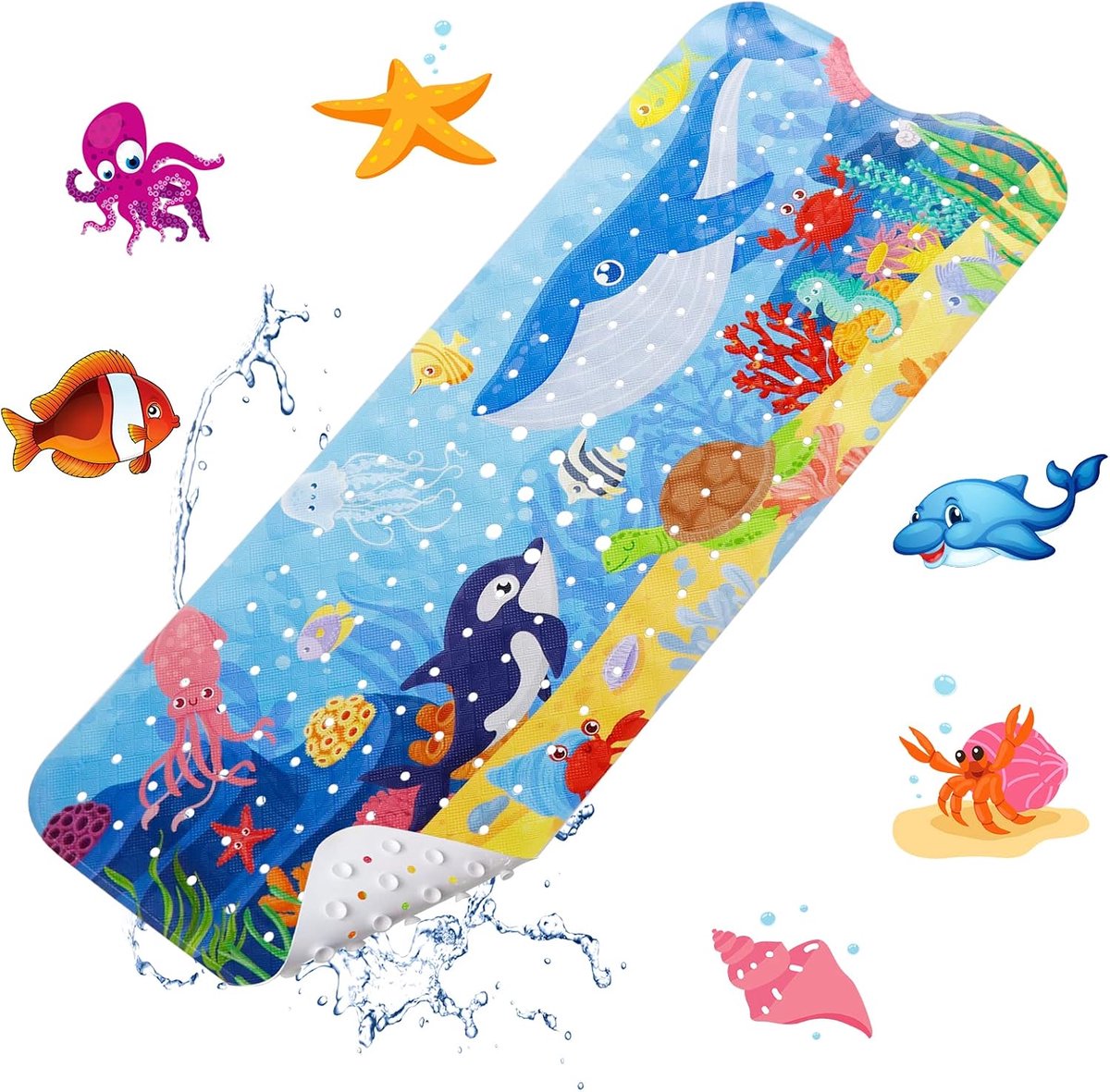 Badmat voor kinderen, 100 x 40 cm, antislip, antislip, BPA-vrij, pvc met zuignappen, schimmelbestendig en machinewasbaar