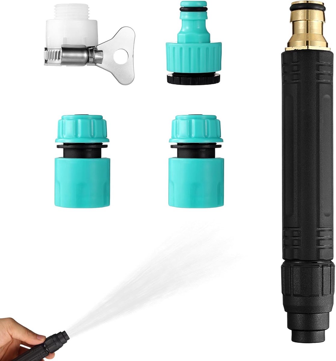 Hogedruk Waterpistool voor Auto Reiniging, Krachtige Watersproeier met Booster Mondstuk & Multifunctionele Connectoren Straalmondstuk voor Tuin Gazon Planten Water Geven