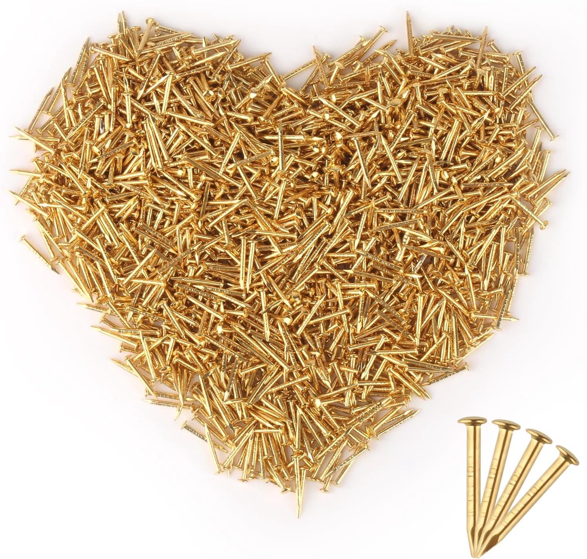 Nagels ronde kop, 1500 stuks Kleine gouden nagels, 1x10mm messing gecoate nagels ronde kop-kleine houten nagels voor DIY-ambachten, meubelbevestiging (Gouden)