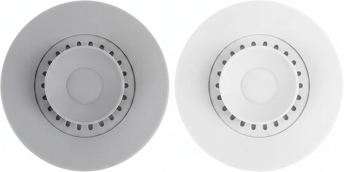 Siliconen 2 stuks, geurstopper, wastafelstop, wit en grijs, elk 1 stuk, 11 cm, flexibele siliconen, voor badkuip, wastafel, douche, keuken en vloerafvoer