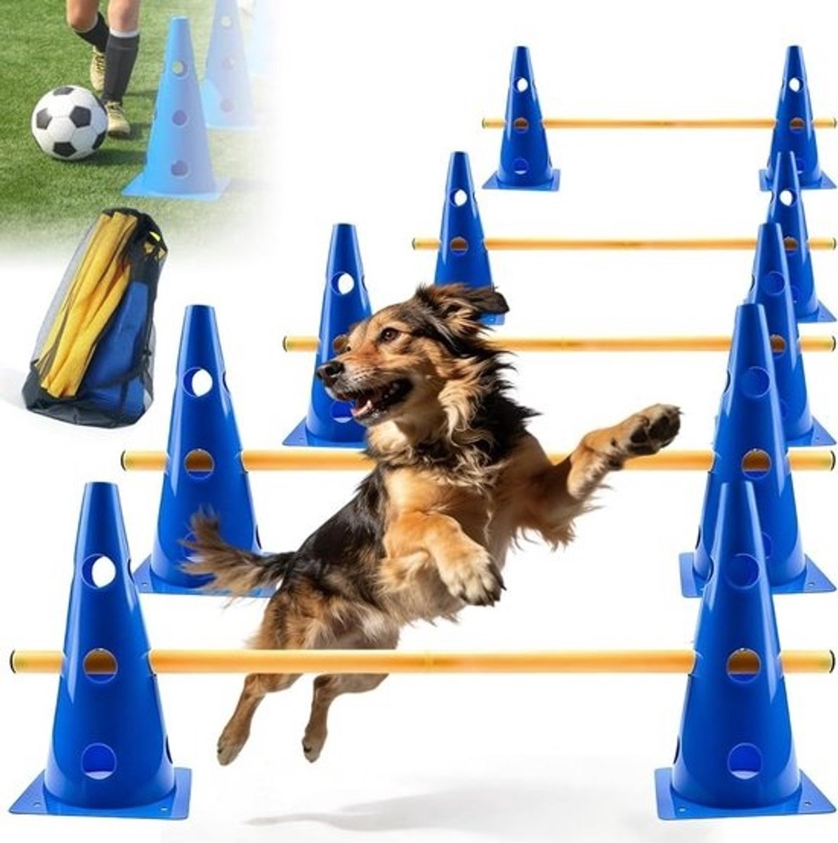 Agility-trainingsset voor honden met 10 pylonen en 5 verstelbare stangen - Voor kinderen en volwassenen - Ideaal voor behendigheid en sporttraining