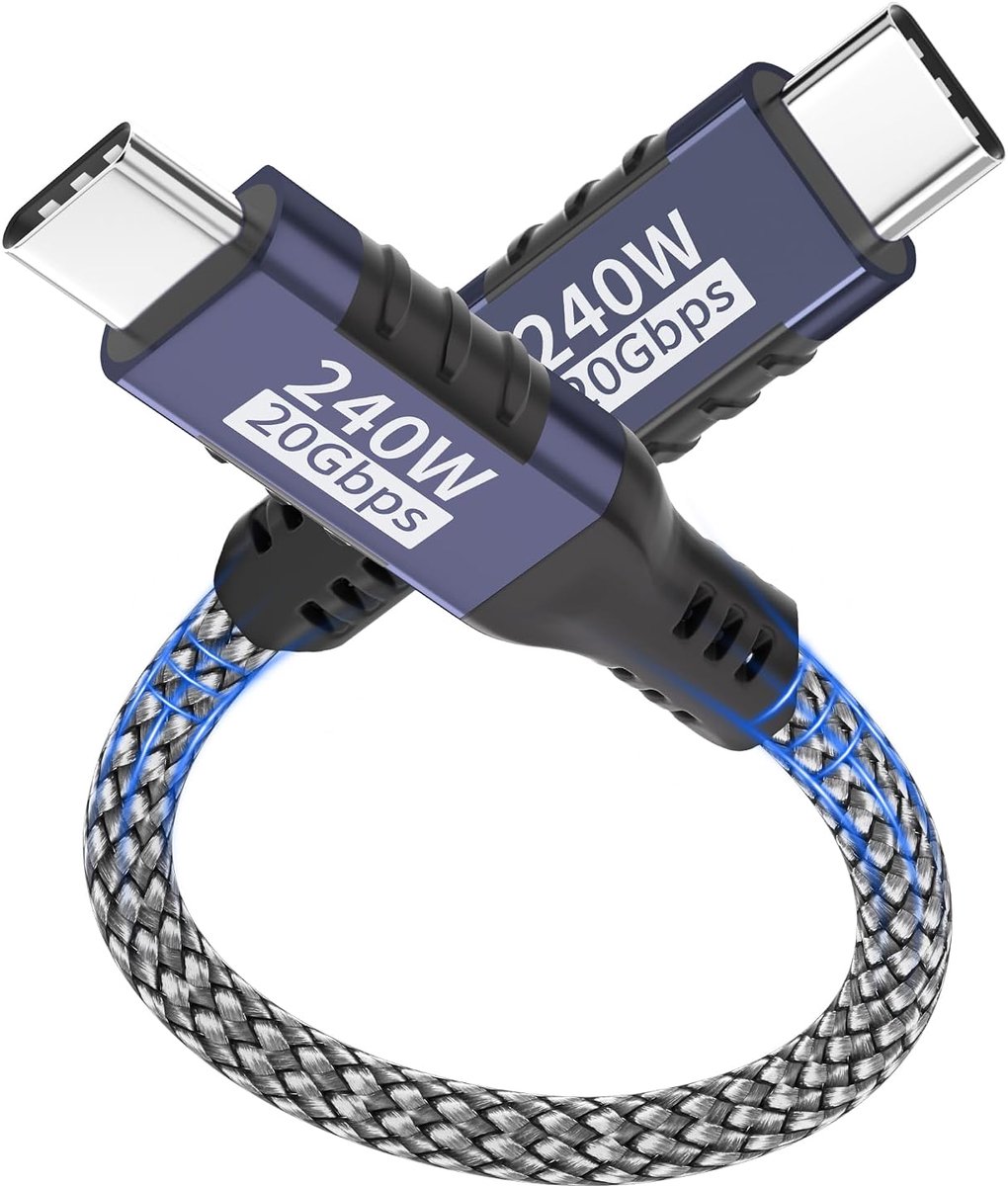 USB-C naar USB-C-kabel,0.3m 240W/20Gbps USB-C 3.2 Gen2x2-datakabel PD 3.1 5K@60Hz/4K@144Hz videotransmissie voor iPhone 17/16/15,Samsung,MacBook,iPad Pro,laptop,mobiele telefoon,tablet,SSD,monitor