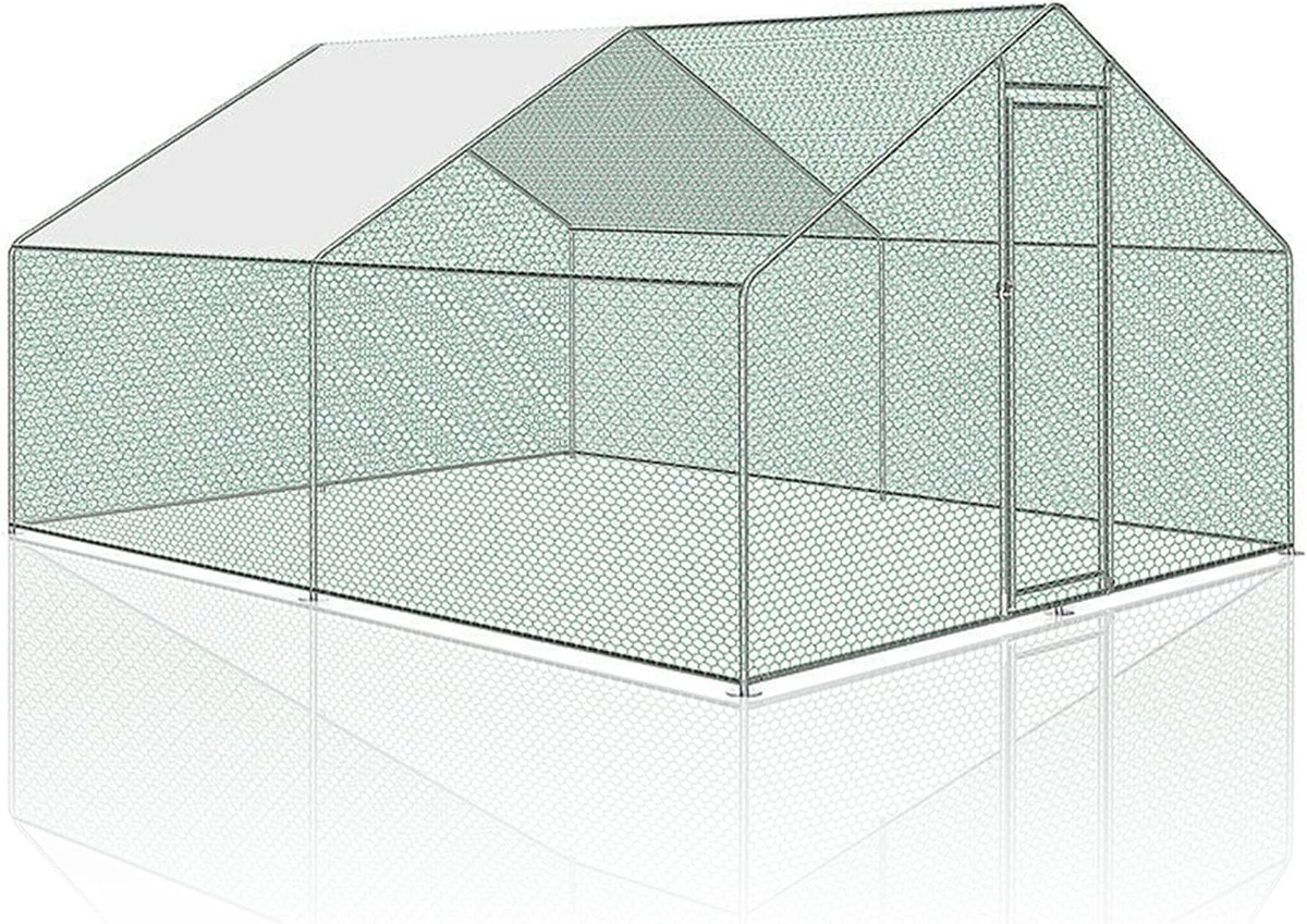 Buitenren XXL met slot, kippenhok 3 x 4 x 2 m, verzinkt staal, buitenren voor kippen, kleine dieren, vogelkooi