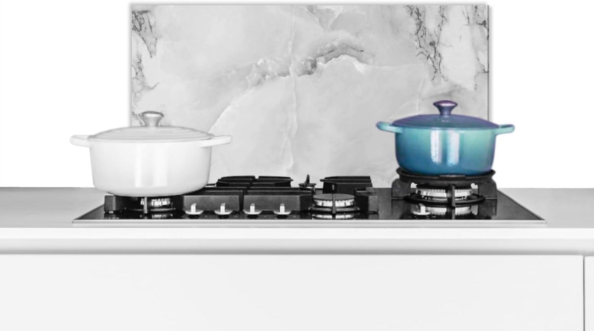 Spatscherm Keuken - 60x30 cm - Marmer - Steen - Wit - Grijs - Marmerlook