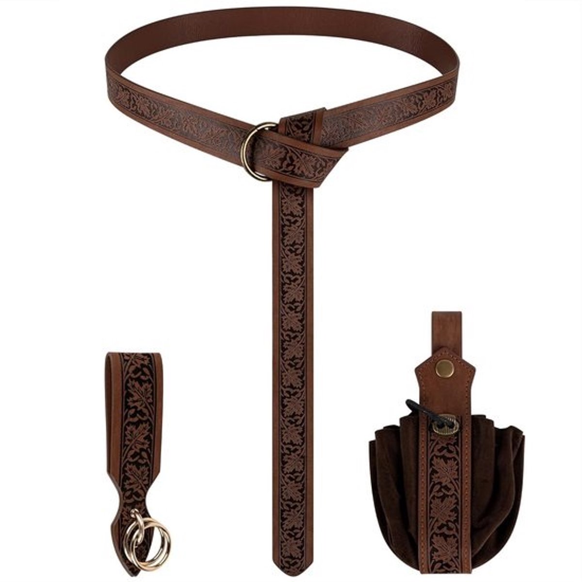 Middeleeuwse vintage taillebandset met 3 stukken - Retro-renaissancekostuumaccessoires - Voor festivals, Halloween en cosplay (bruin)