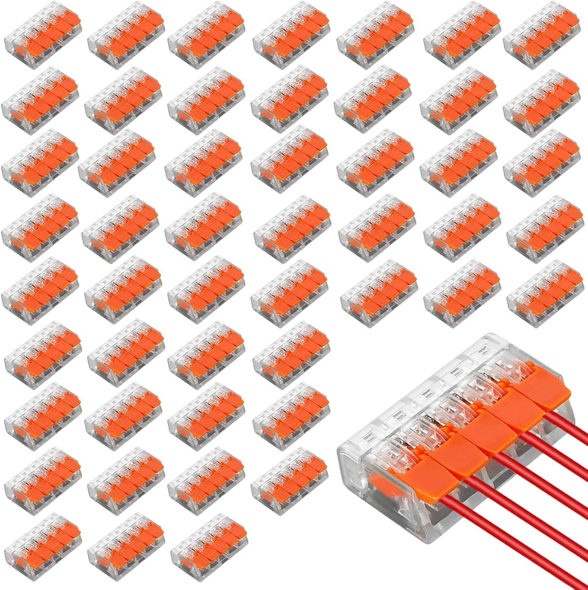 50 stuks kabelverbinders, 5-geleiders, klemmen tot 4 mm², verbindingsklemmen klem met bedieningshendel, elektrische kabelklemmen, klem voor vaste kabels