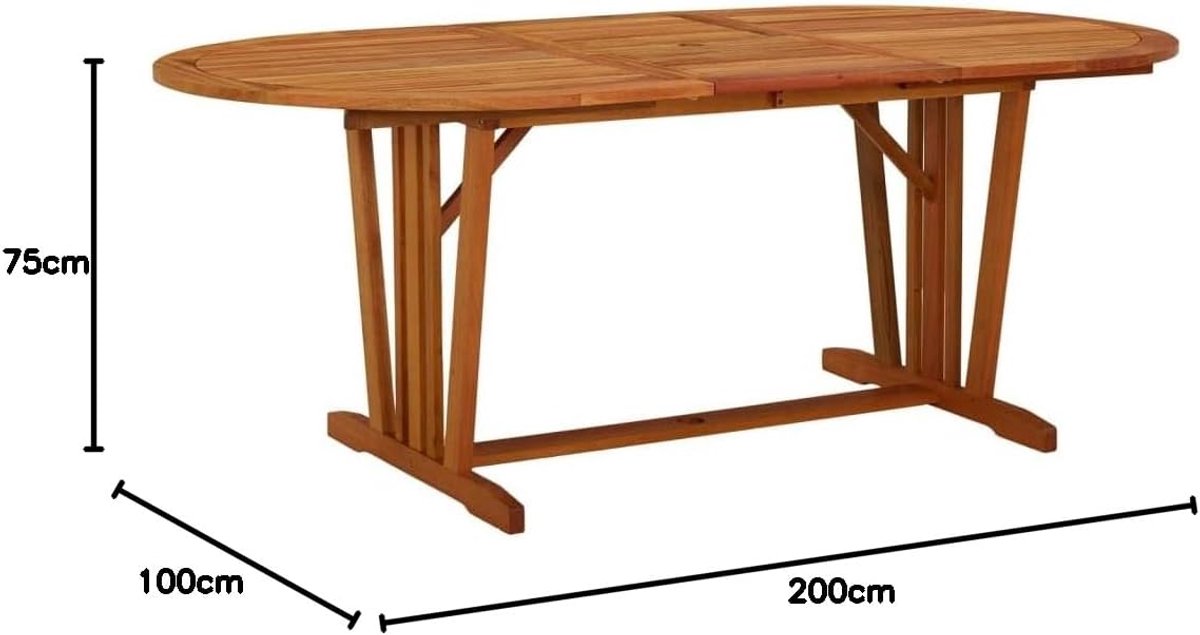 200 x 100 x 75 cm, massief hout eucalyptus, outdoor tafel, patiotafel, balkon, eettafel, tuinlounge-tafel voor tuinen, terrassen, balkons