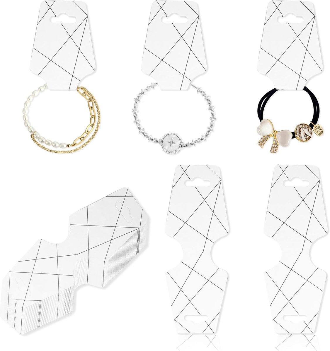 100 Stuks Displaykaarten voor Sieraden, Wit, Perfect voor Armbanden, Kettingen en Oorbellen