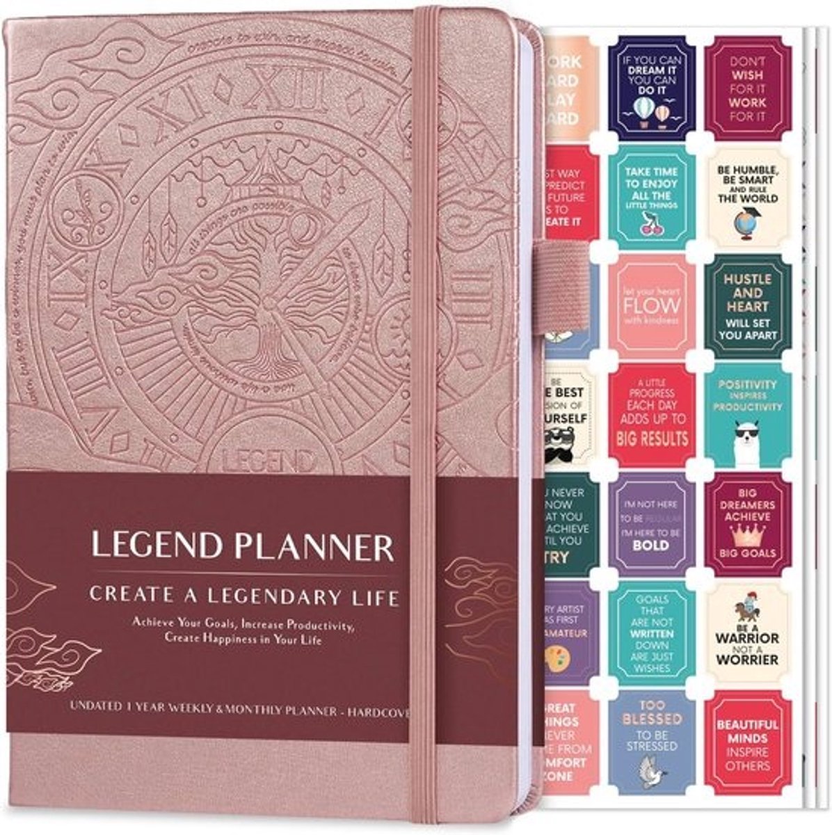 Deluxe lifeplanner voor weken en maanden - Organisatienotitieboek en productiviteitsdagboek om doelen te bereiken en gelukkiger te leven - A5-hardcover, ongedateerd, met stickers (roségoud)