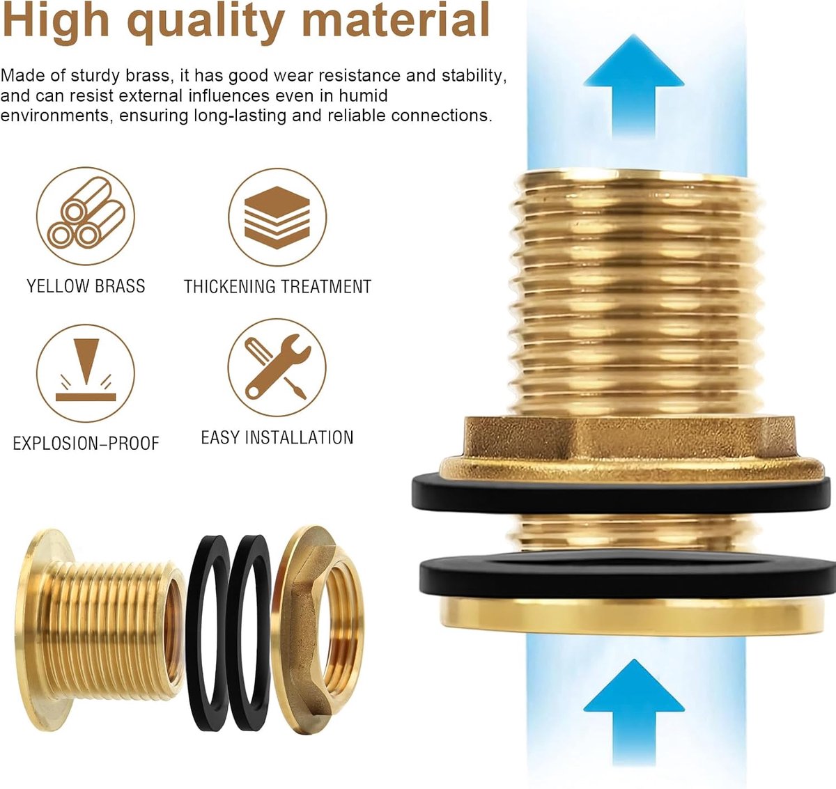 Tank Grommet IG 3/4" x AG 1 Inch Rain Barrel Feed Through Brass Tank Screw Connection, Rain Barrel Accessories with 2 - ShopVlot