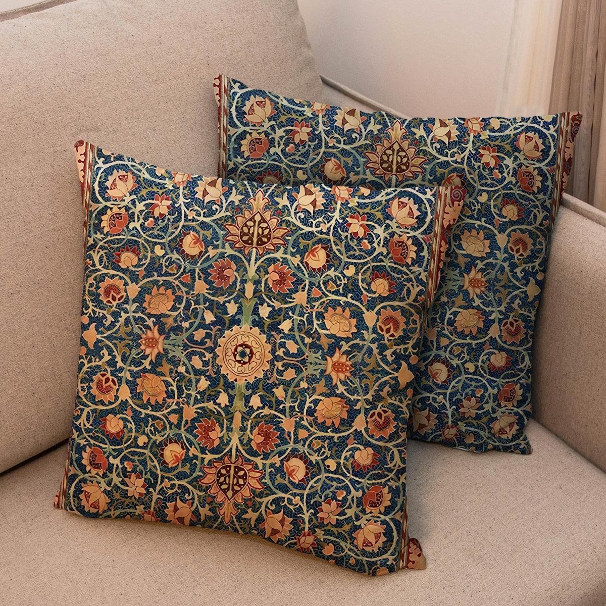 Boho Linnen Kussenhoezen 45x45cm Set van 2 Decoratieve Sierkussens voor Bank, Bed en Auto (Bloem Oranje)