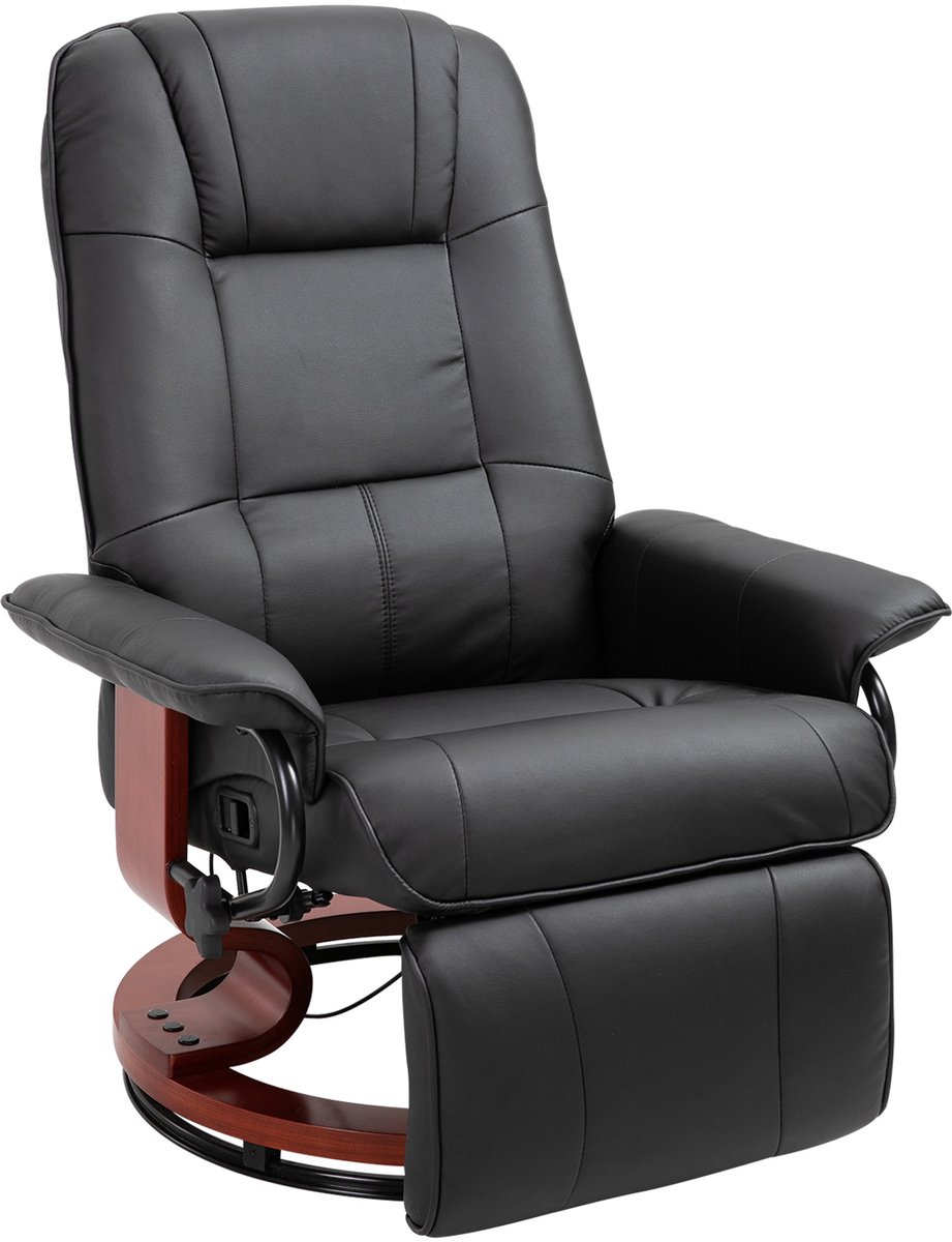 Homona Relaxfauteuil met voetensteun - 360° draaibaar - 145° verstelbare rugleuning - Kunstleer - 78 x 87 x 100 cm - Zwart