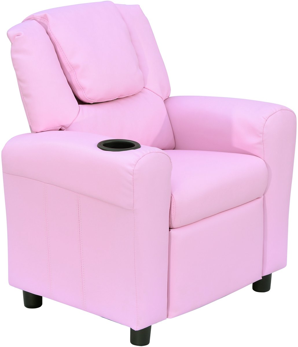 Homona Kinderfauteuil met voetensteun en bekerhouder - Verstelbare rugleuning - 62 x 56 x 69 cm - Roze
