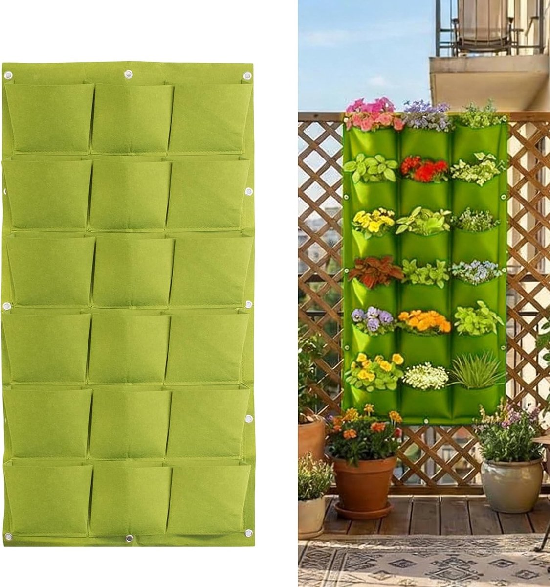 18 Pockets Verticale Hangende Plantenzak van Ademend Vilt, Wandplantzak voor Binnen en Buiten, Perfect voor Balkon en Tuin 103x52cm
