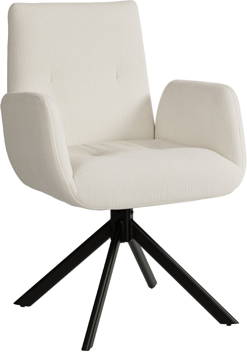 Homona Draaifauteuil - 360° draaibaar - Met knoopdetails - 60 x 61 x 88 cm - Crèmewit/Zwart