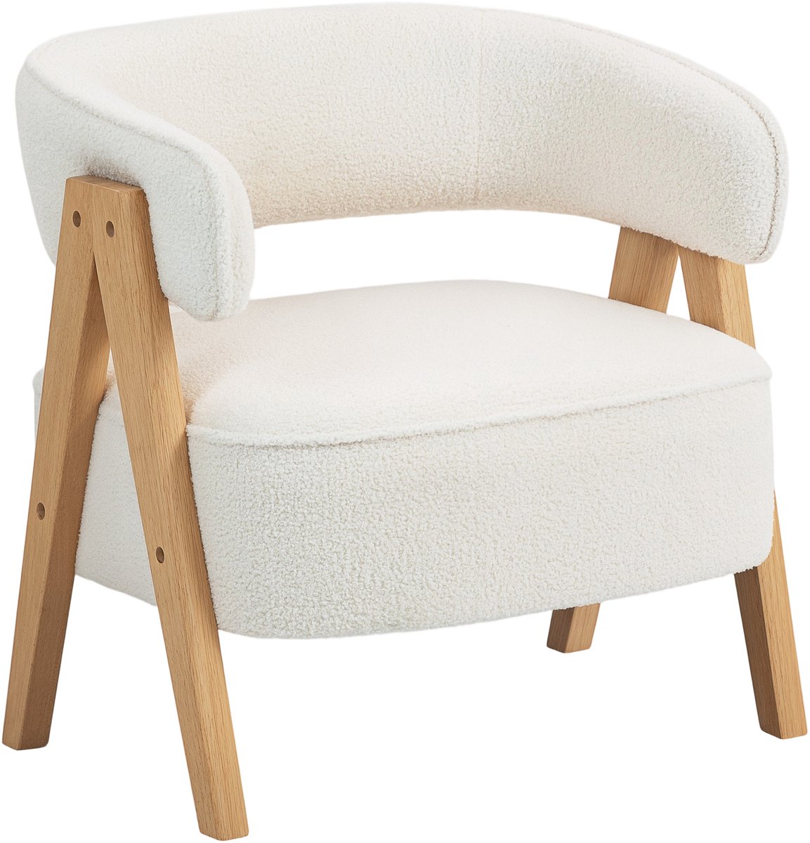 Homona Fauteuil met fleece bekleding - Met houten poten en metalen frame - 70 x 64 x 71 cm - Wit